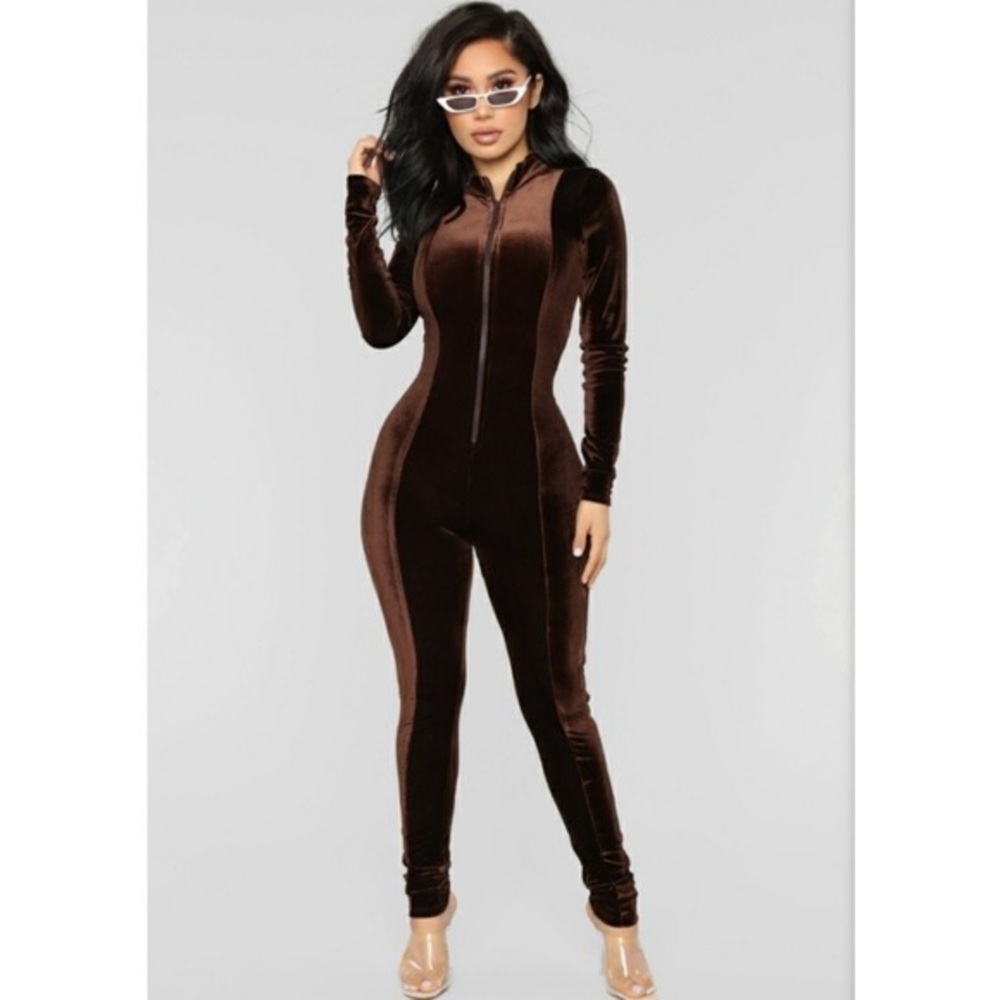 Fashion Nova Chocolate Dream Velvet Jumpsuit Size Large